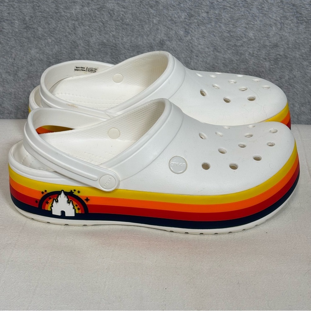 Crocs x Disney Parks Castle Retro Stripe Platform Clog-White-Women 10/Men 8